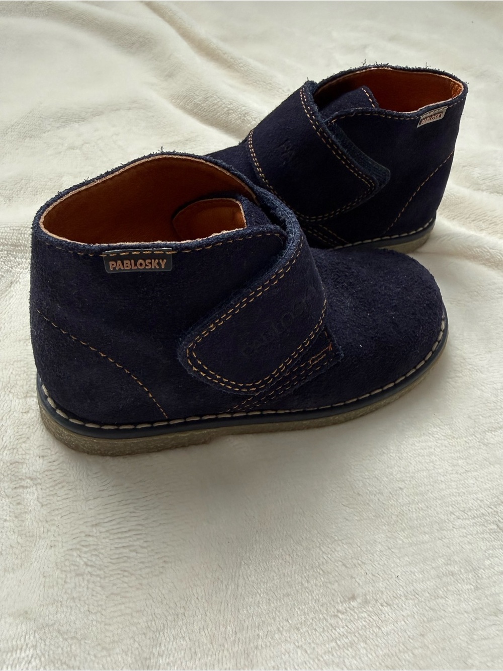 Pablosky Kids Navy Suede Hook-and-Loop Ankle Boots